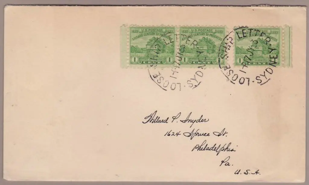 1933 (17th July) cover addressed to Philadelphia ... Image 1++