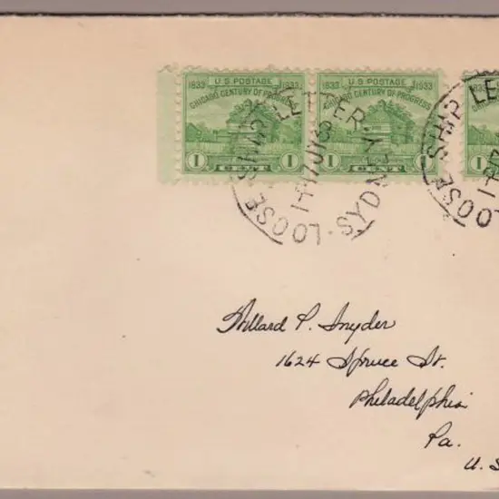 1933 (17th July) cover addressed to Philadelphia ...