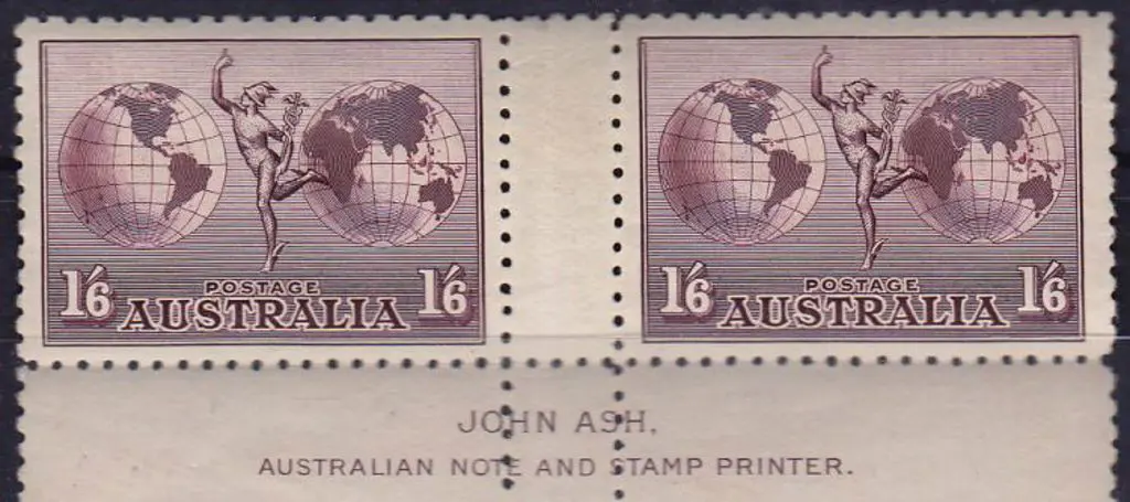1934 1/6d Hermes no wmk in John Ash imprint pair. ... Image 1++