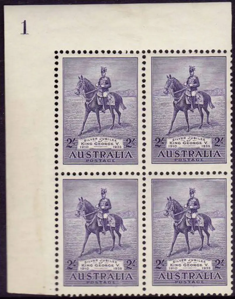 1935 2/- Silver Jubilee plate 1 (UL) block of 4, ... Image 1++