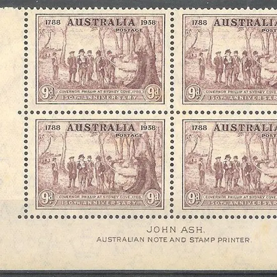 1937 9d NSW Sesquicent in John Ash imprint block ...