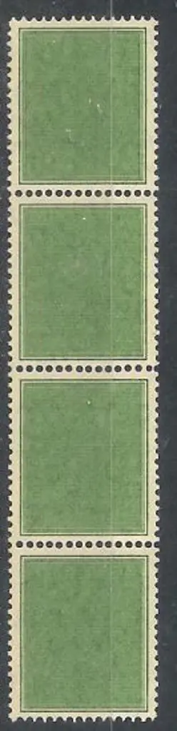 1938 green coil testing labels strip of 4. Well ... Image 1++