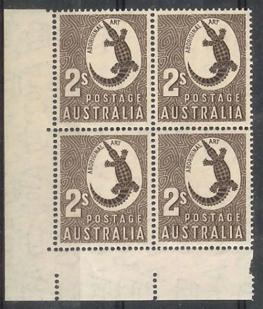 1948 2/- Aboriginal Art - Crocodile with wmk in ... Image 1++