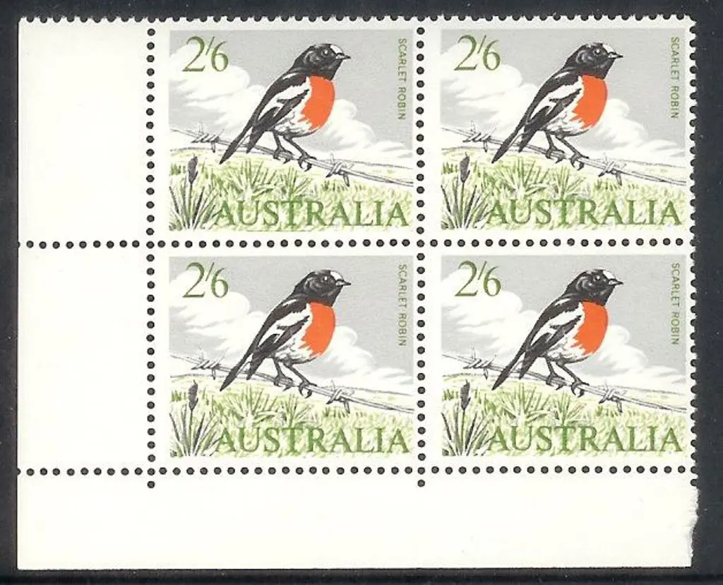 1964 2/6d Robin in a MUH lower right corner block ... Image 1++