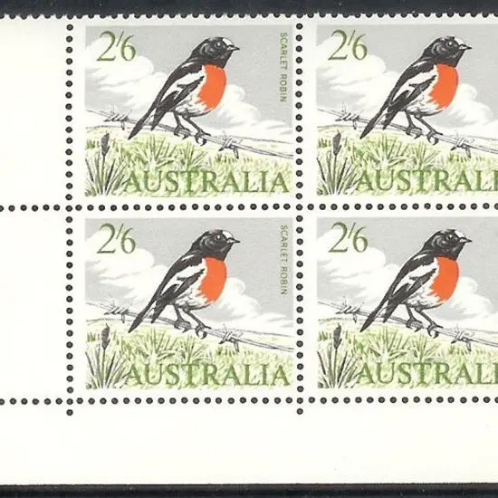 1964 2/6d Robin in a MUH lower right corner block ...