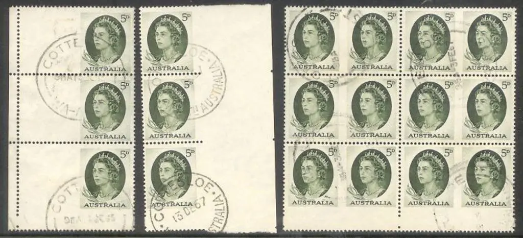 1964 5d QEII green CTO block of 6 pairs imperf ... Image 1++