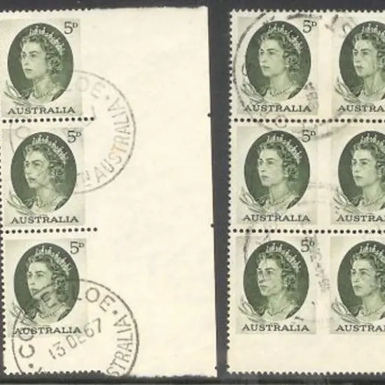 1964 5d QEII green CTO block of 6 pairs imperf ...