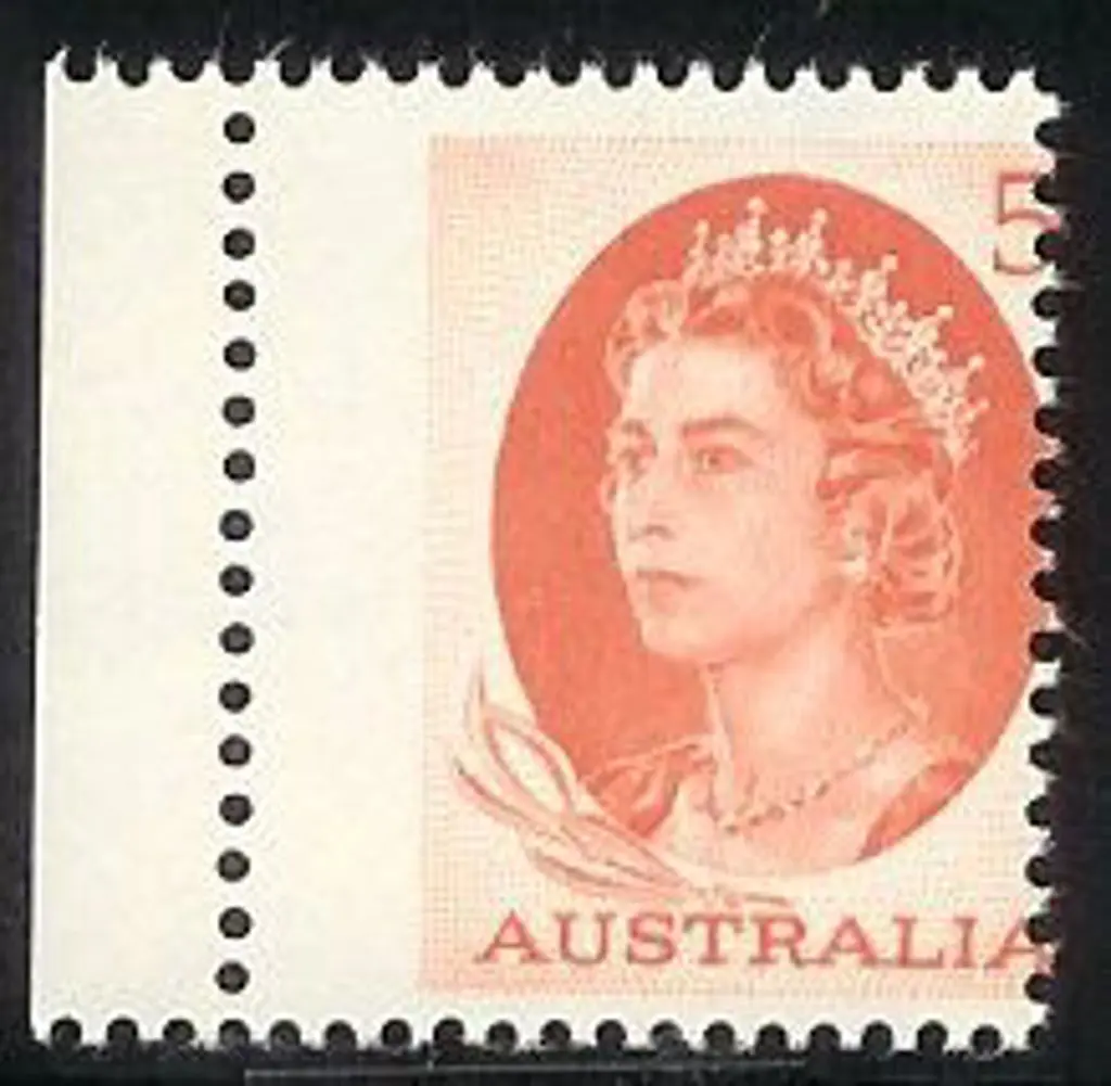 1965/66 5d red QEll with misplaced perfs & left ... Image 1++