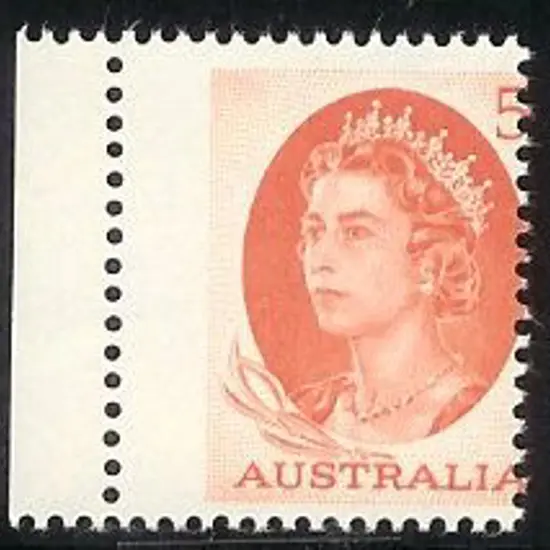 1965/66 5d red QEll with misplaced perfs & left ...