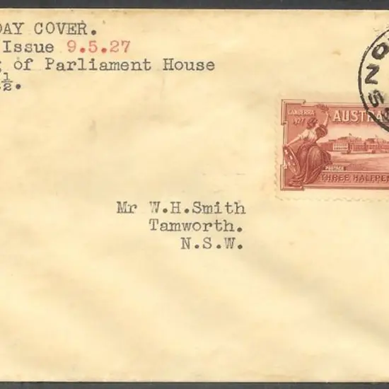 1927 (9th May) 1½d Parliament House plain FDC with ...