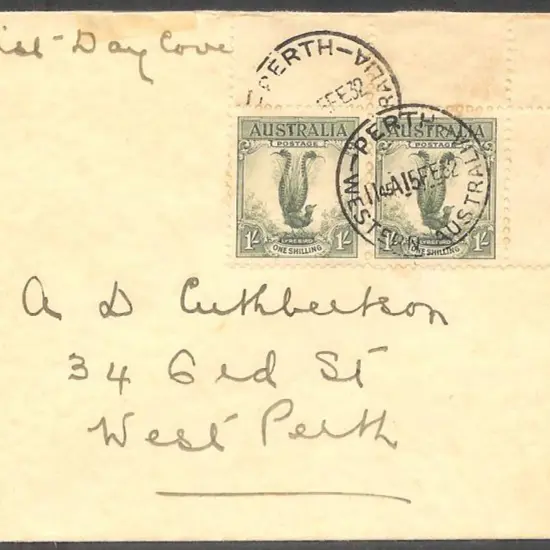 1932 (15th Feb) 1/- Lyrebird corner pair with full ...