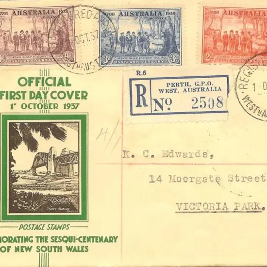1937 (1st Oct) NSW Sesui-Cent set of 3 FDC on ...