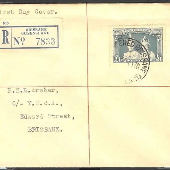 1938 (1st Nov) £1 Robes on thick paper on Brisbane ...