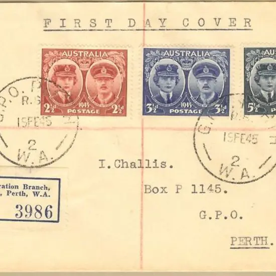 1945 (19th Feb) Gloucester set of 3 on plain PERTH ...