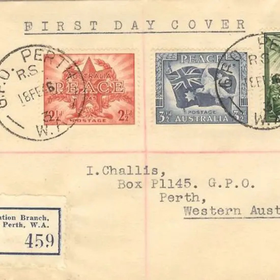 1946 (18th Feb) Peace set of 3 on plain Perth GPO ...
