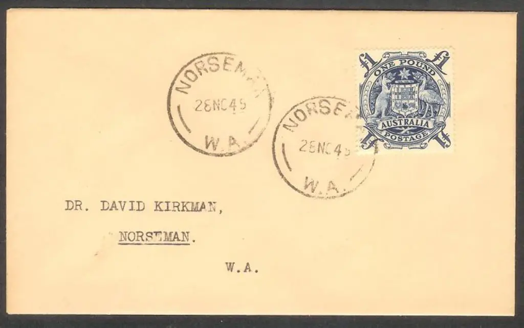 1949 (28th Nov) £1 Arms FDC with Norseman WA cds & ... Image 1++