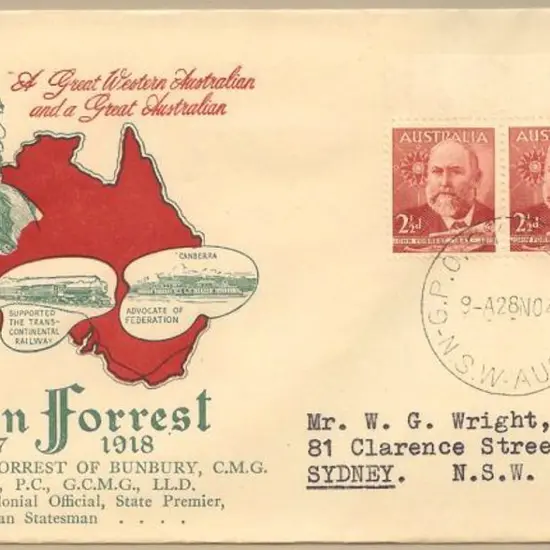1949 (28th Nov) 2½d John Forrest pair on Wide ...
