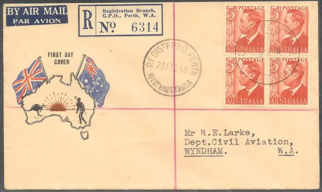 1951 (28th Feb) 3d red KGVI block of 4 on Challis ... Image 1++
