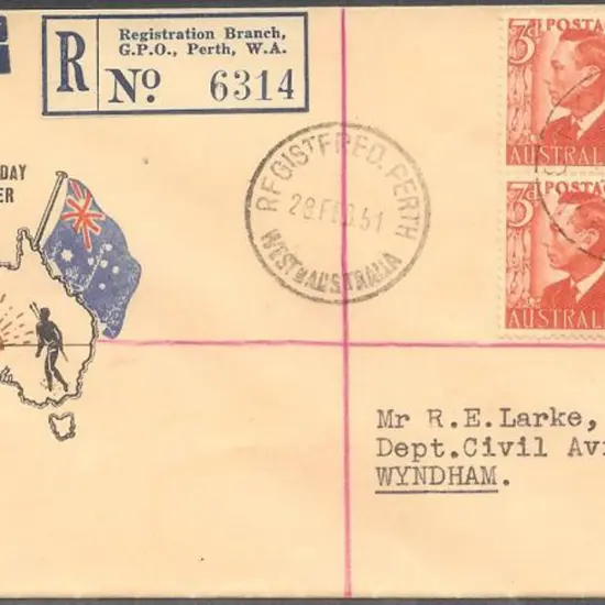 1951 (28th Feb) 3d red KGVI block of 4 on Challis ...