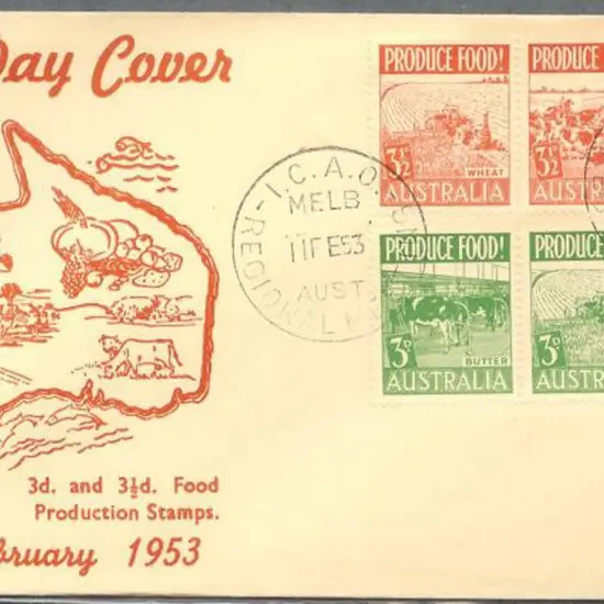 1953 (11th Feb) Produce Food strips of 3 on illust ...
