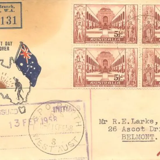 1958 (10th Feb) War Memorial block of 4 on Challis ...