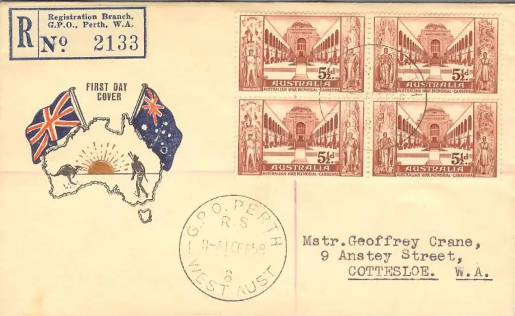 1958 (10th Feb) War Memorial block of 4 on Challis ... Image 1++