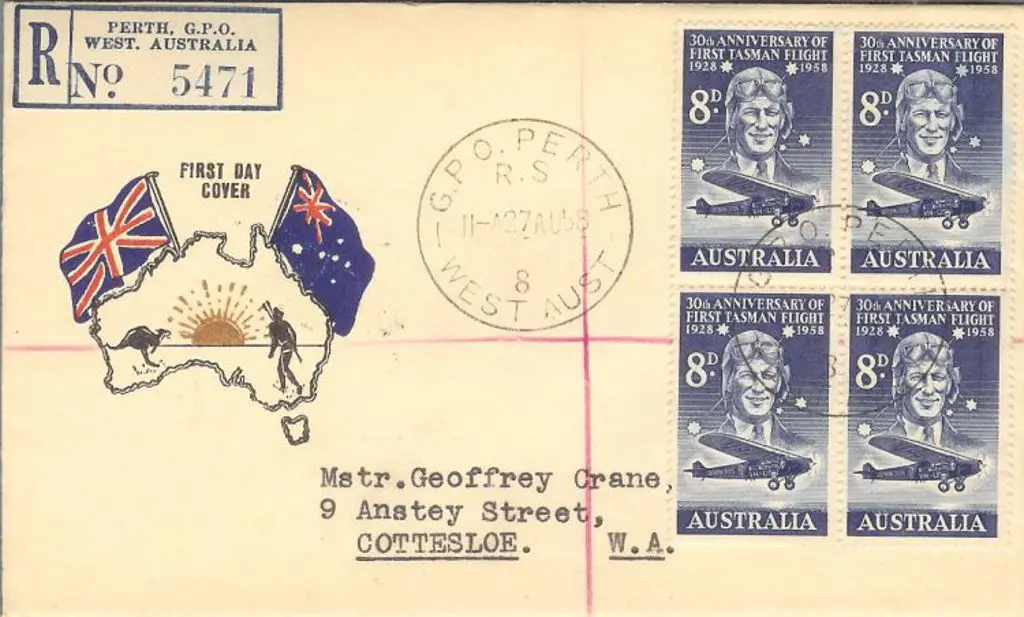 1958 (27th Aug) 8d Tasman & Kingsford Smith block ... Image 1++