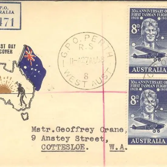 1958 (27th Aug) 8d Tasman & Kingsford Smith block ...