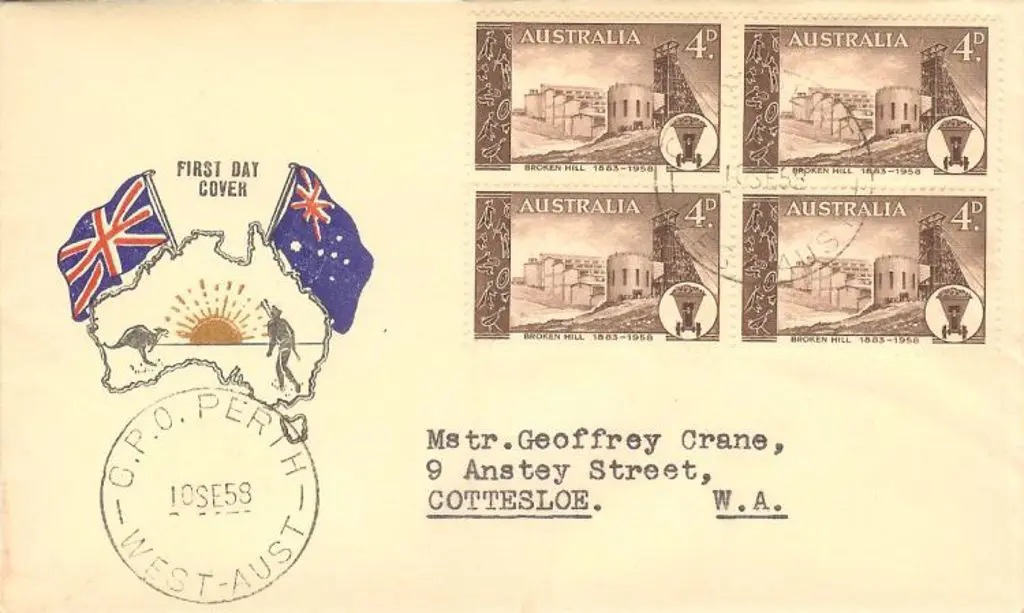 1958 (10th Sept) 4d Broken Hill block of 4 on ... Image 1++