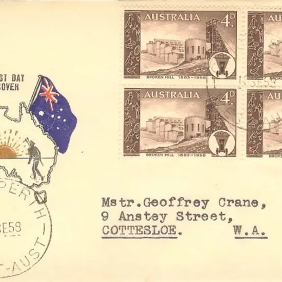 1958 (10th Sept) 4d Broken Hill block of 4 on ...