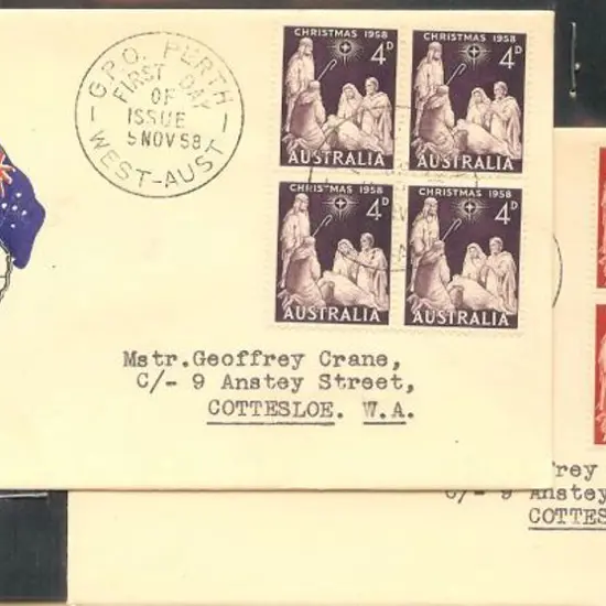 1958 (5th Nov) 3½d & 4d Christmas blocks of 4 on 2 ...