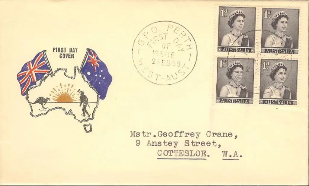1959 (2nd Feb) 1d purple QEII block of 4 on ... Image 1++