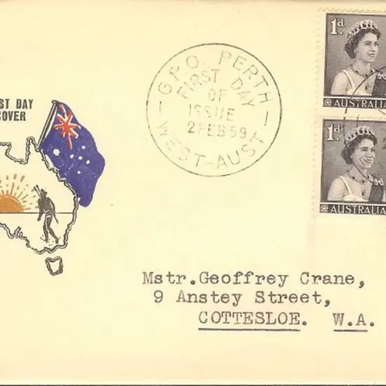 1959 (2nd Feb) 1d purple QEII block of 4 on ...