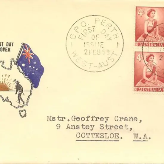 1959 (2nd Feb) 4d lake QEII block of 4 on Challis ...