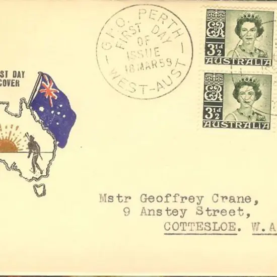 1959 (18th Mar) 3½d deep green QEII block of 4 on ...