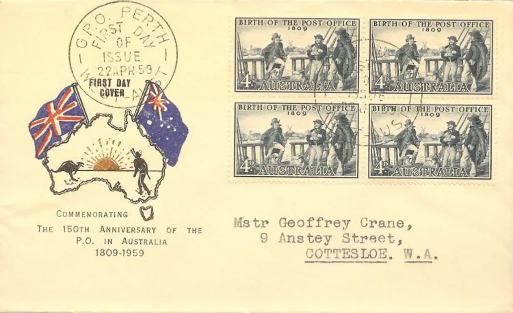 1959 (22nd Apr) 4d PO Anniversary block of 4 on ... Image 1++
