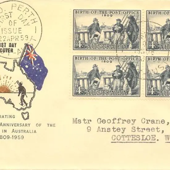 1959 (22nd Apr) 4d PO Anniversary block of 4 on ...