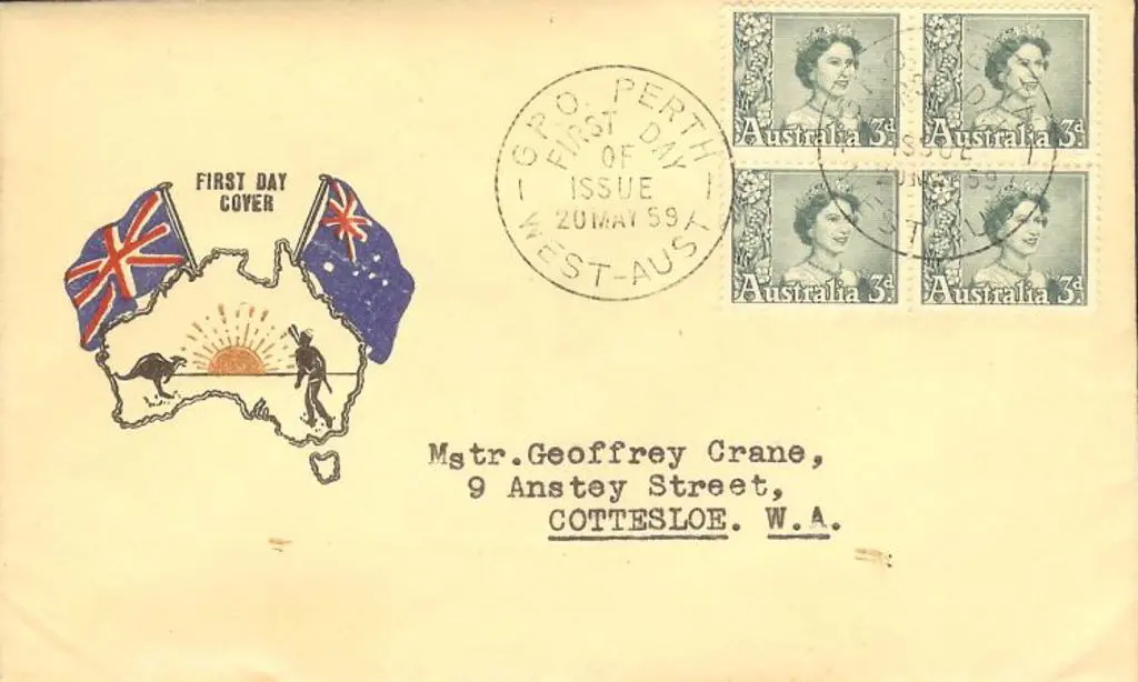 1959 (20th May) 3d blue-green QEII block of 4 on ... Image 1++