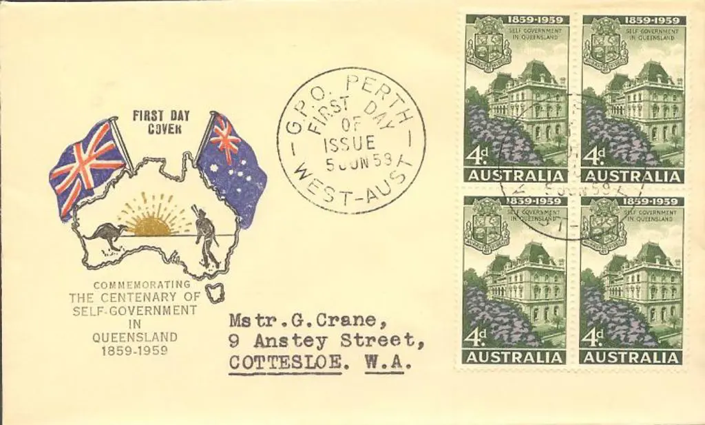 1959 (5th June) 4d Queensland Govt block of 4 on ... Image 1++