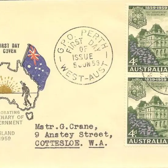 1959 (5th June) 4d Queensland Govt block of 4 on ...