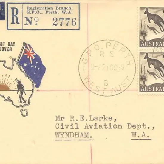 1959 (21st Oct) 9d kangaroo block of 4 on Challis ...