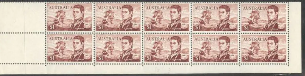 1966 $1 Flinders lower right selvedge block of 10 ... Image 1++