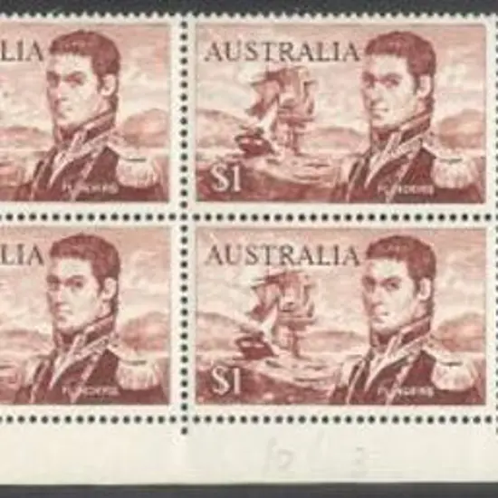 1966 $1 Flinders lower right selvedge block of 10 ...