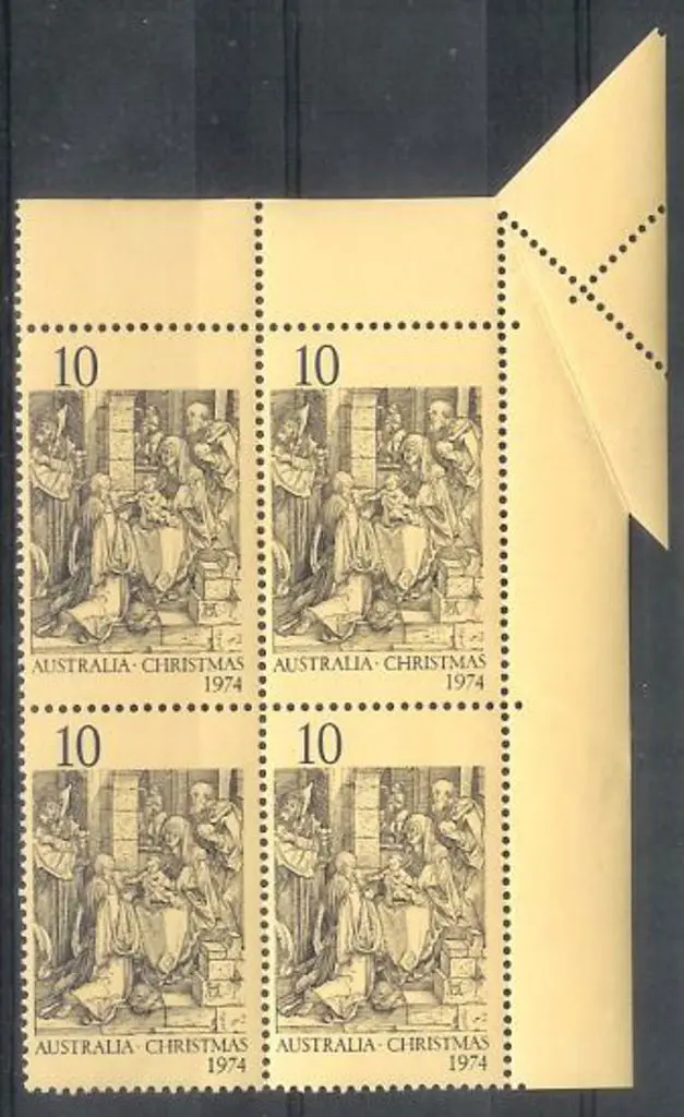 1974 10c Christmas top right block of four with ... Image 1++