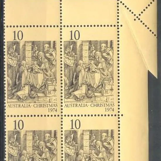 1974 10c Christmas top right block of four with ...