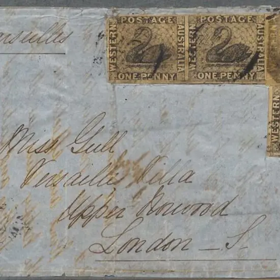 1860 part entire/front with 1d black swans x 3 in ...