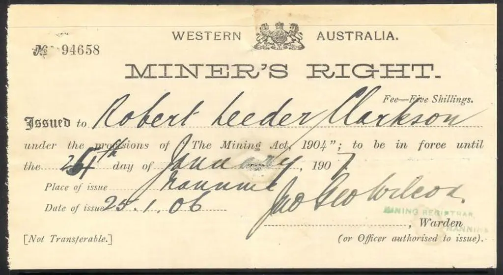 1906 Gold Miner's Right License signed by warden ... Image 1++
