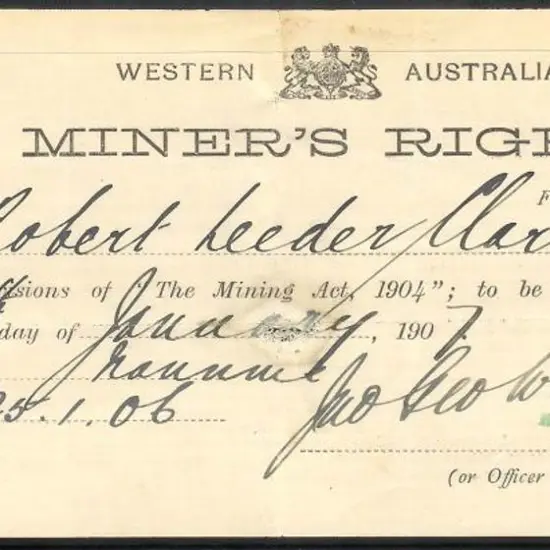 1906 Gold Miner's Right License signed by warden ...
