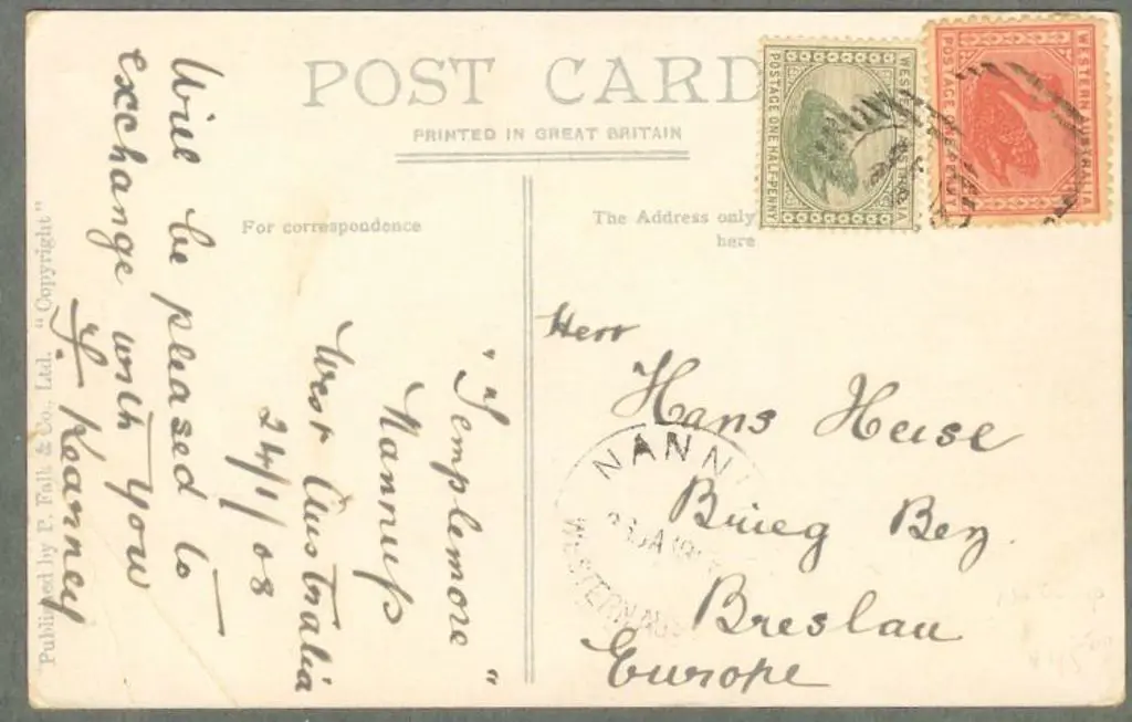 1908 (26th Jan) ½d & 1d swans tied to PPC by 12 ... Image 1++