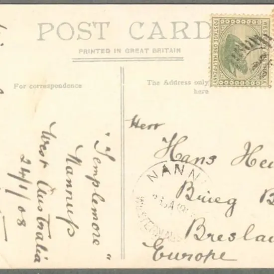 1908 (26th Jan) ½d & 1d swans tied to PPC by 12 ...